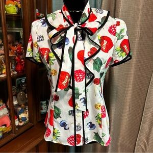 NWT 1940’s Style Bow Tie Fruit Blouse S